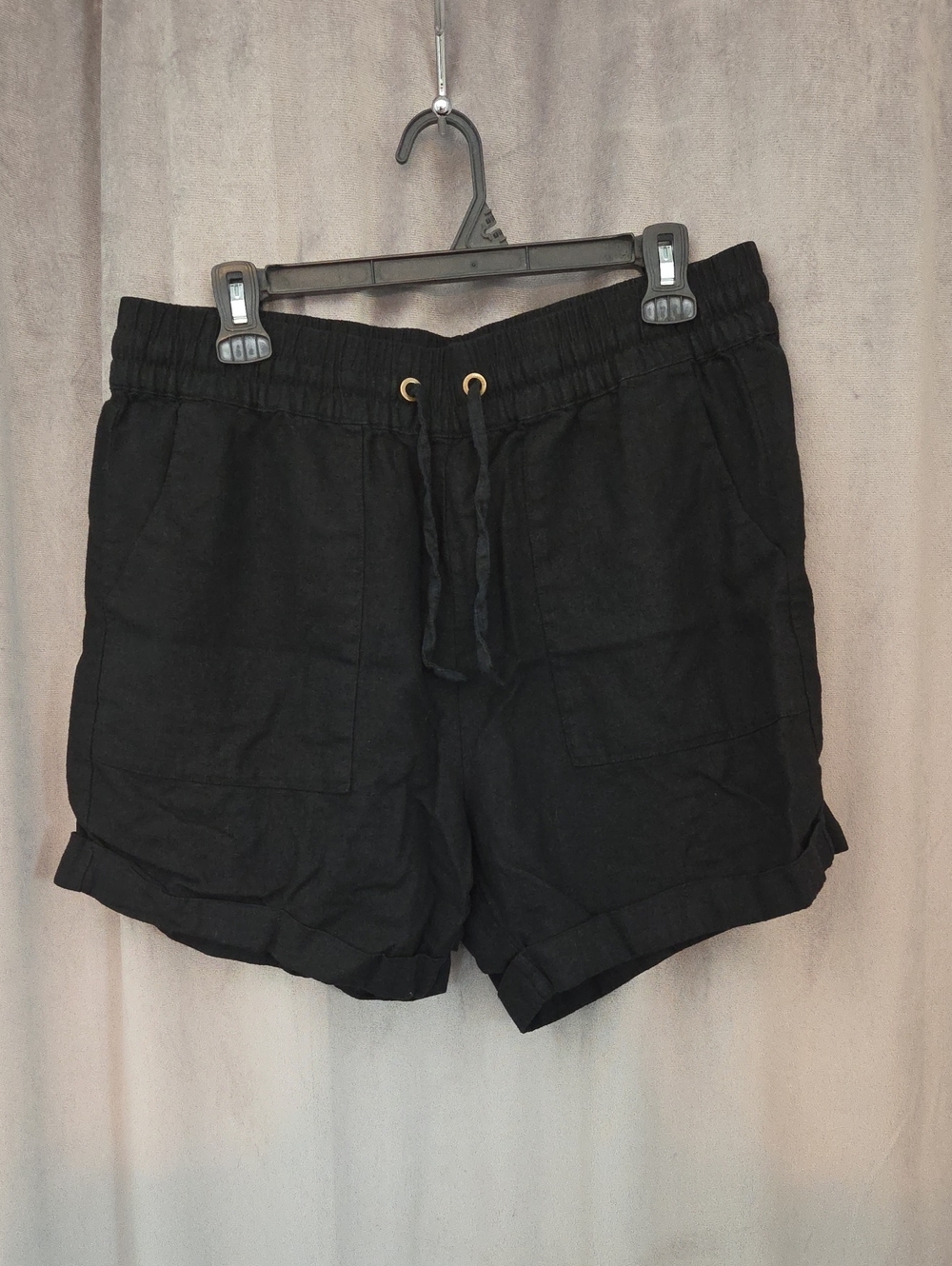 Zenana XL Black Drawstring Linen-Blend Women's Shorts